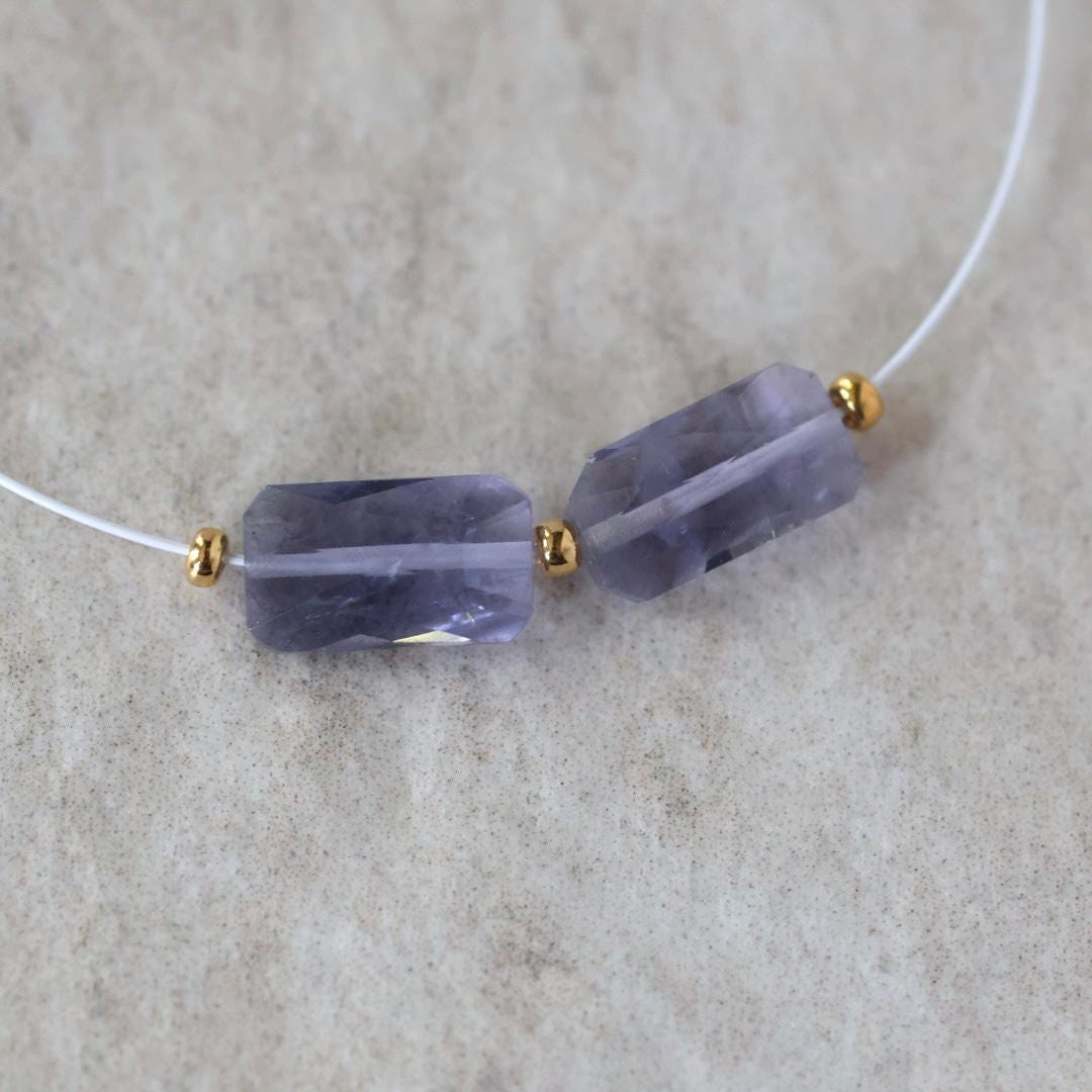 Top Quality AAA Iolite Beads Rectangle Faceted Pillow 6x8mm 2 Pcs Natural Gemstone Beads for DIY Jewelry Making DIY Necklace Earrings