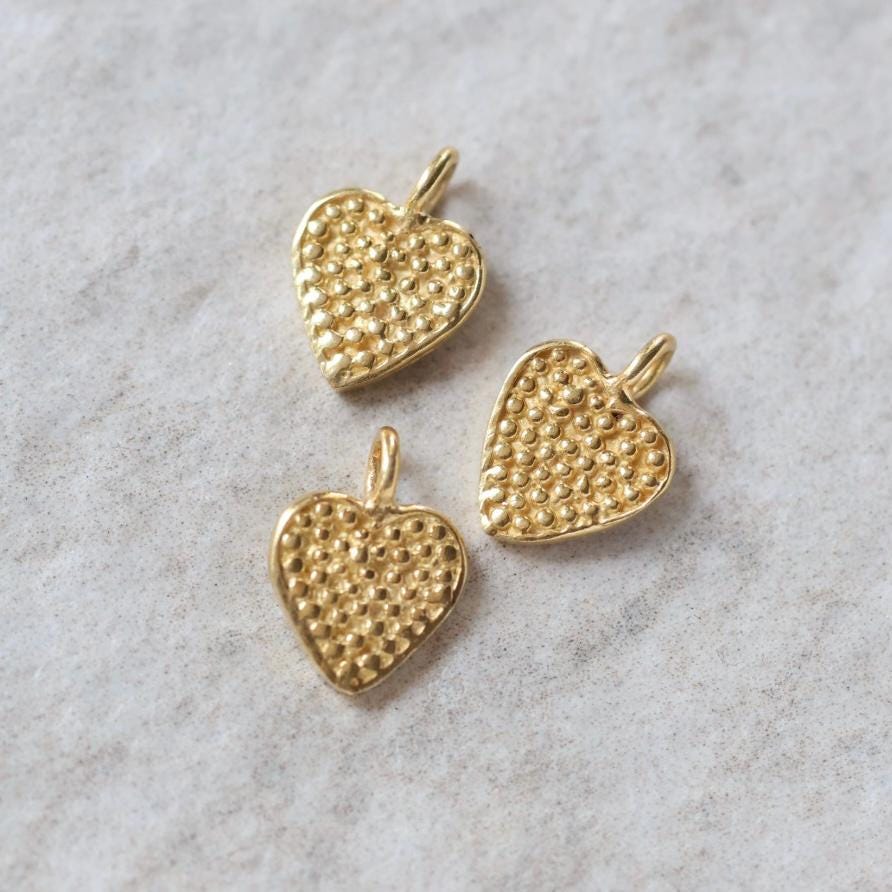 Textured Heart Charm Pendant 24k Gold Vermeil Sterling Silver 1 Piece for DIY Jewelry Making