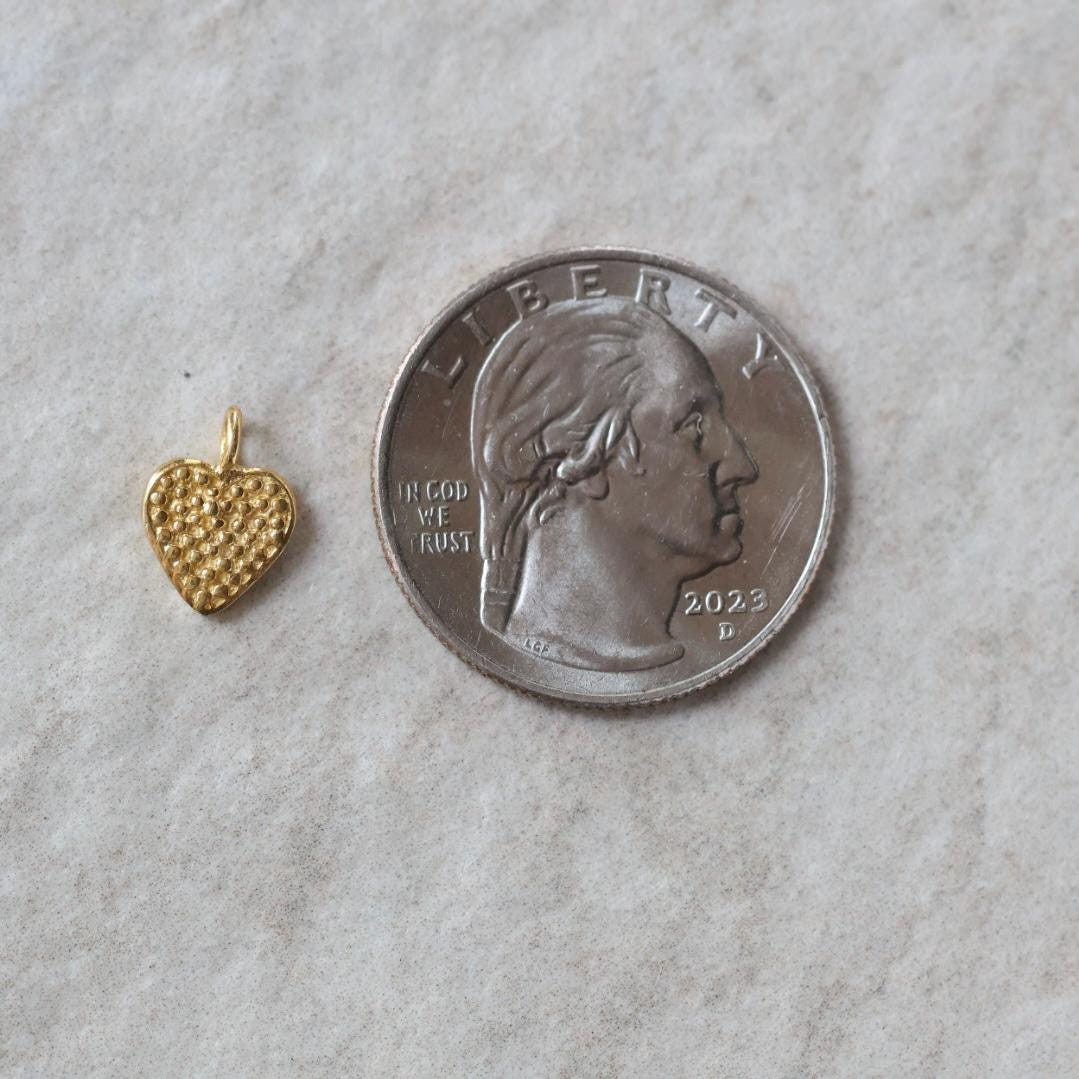 Textured Heart Charm Pendant 24k Gold Vermeil Sterling Silver 1 Piece for DIY Jewelry Making