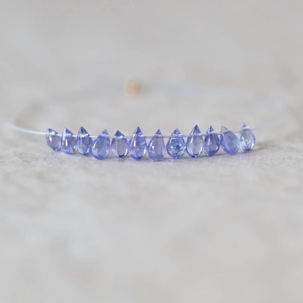 Tiny 3mm AAA Tanzanite Beads Smooth Drops Briolette 9 Pcs Natural Purple Gemstone for DIY Jewelry Making Necklace Earrings