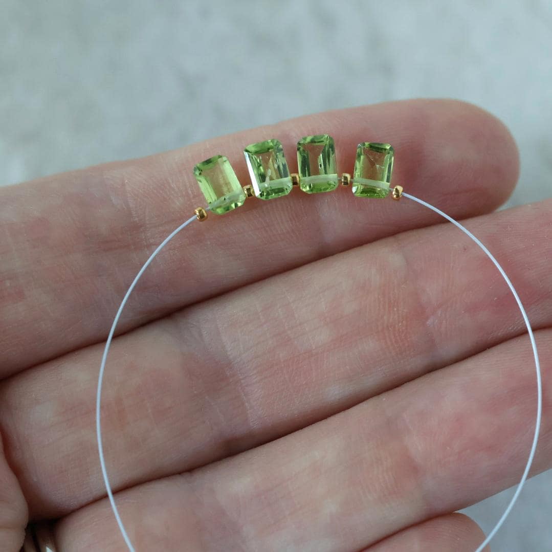 Tiny AAA Peridot Briolette Beads Faceted Baguette Rectangle Drops 4 PCs Natural Gemstone for DIY Jewelry Making Earring Supplies