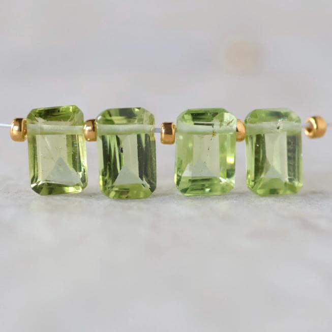 Tiny AAA Peridot Briolette Beads Faceted Baguette Rectangle Drops 4 PCs Natural Gemstone for DIY Jewelry Making Earring Supplies