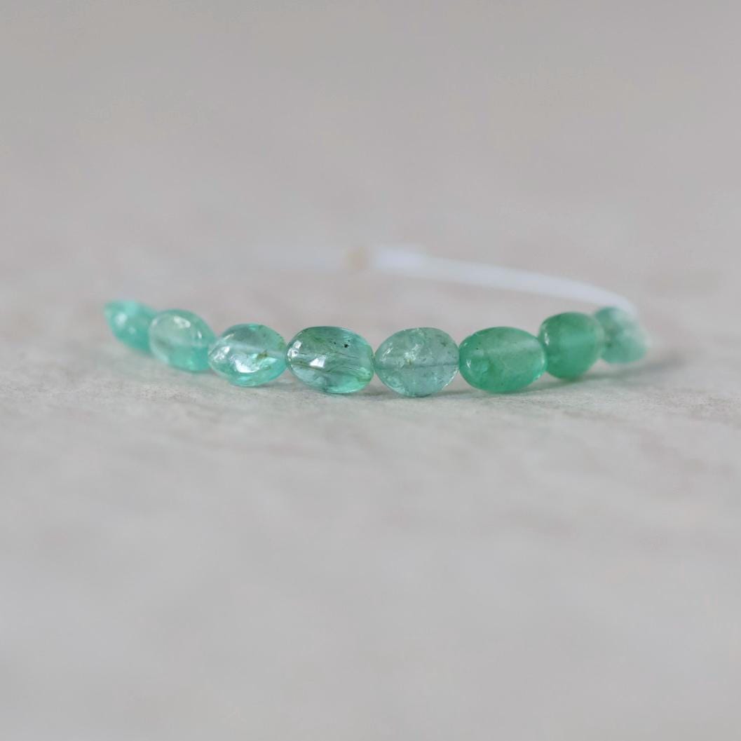 Tiny Genuine Colombian Emerald Oval Beads Smooth 3-4x6mm Mini Nuggets Natural Gemstone for DIY Jewelry Making