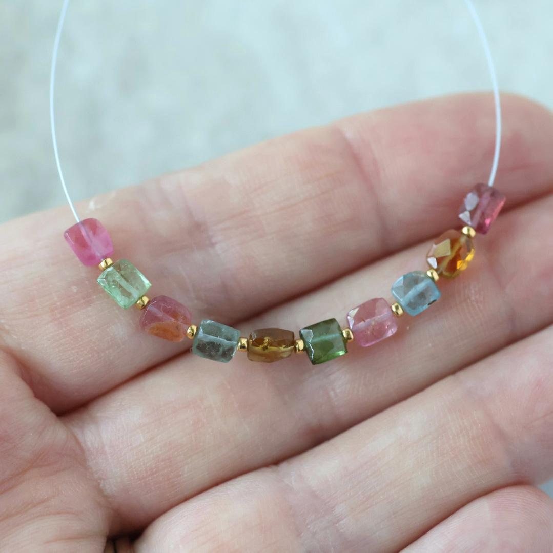 Tiny Multi Color Tourmaline Square Beads Faceted 10 PCs Colorful NaturalGemstone for DIY Jewelry Making