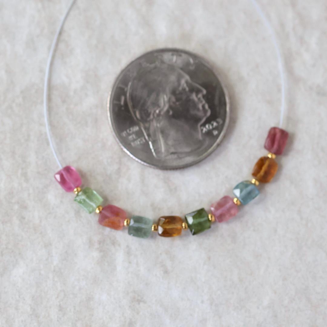 Tiny Multi Color Tourmaline Square Beads Faceted 10 PCs Colorful NaturalGemstone for DIY Jewelry Making