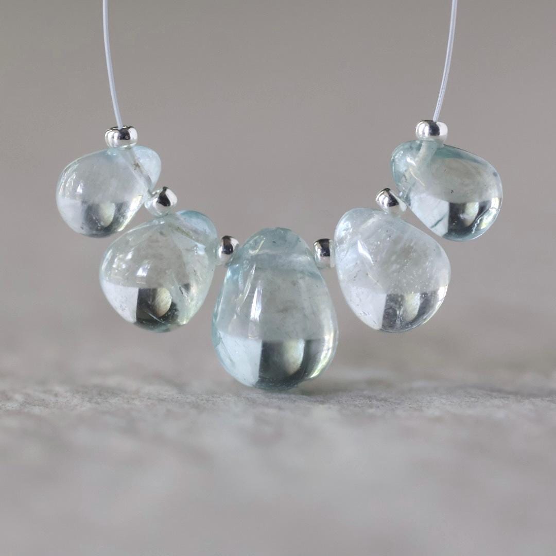 Tiny Natural Aquamarine Faceted Briolette Beads Tear Drops Pear 5-7mm Sparkly Gemstone Beads March Birthstone DIY Jewelry
