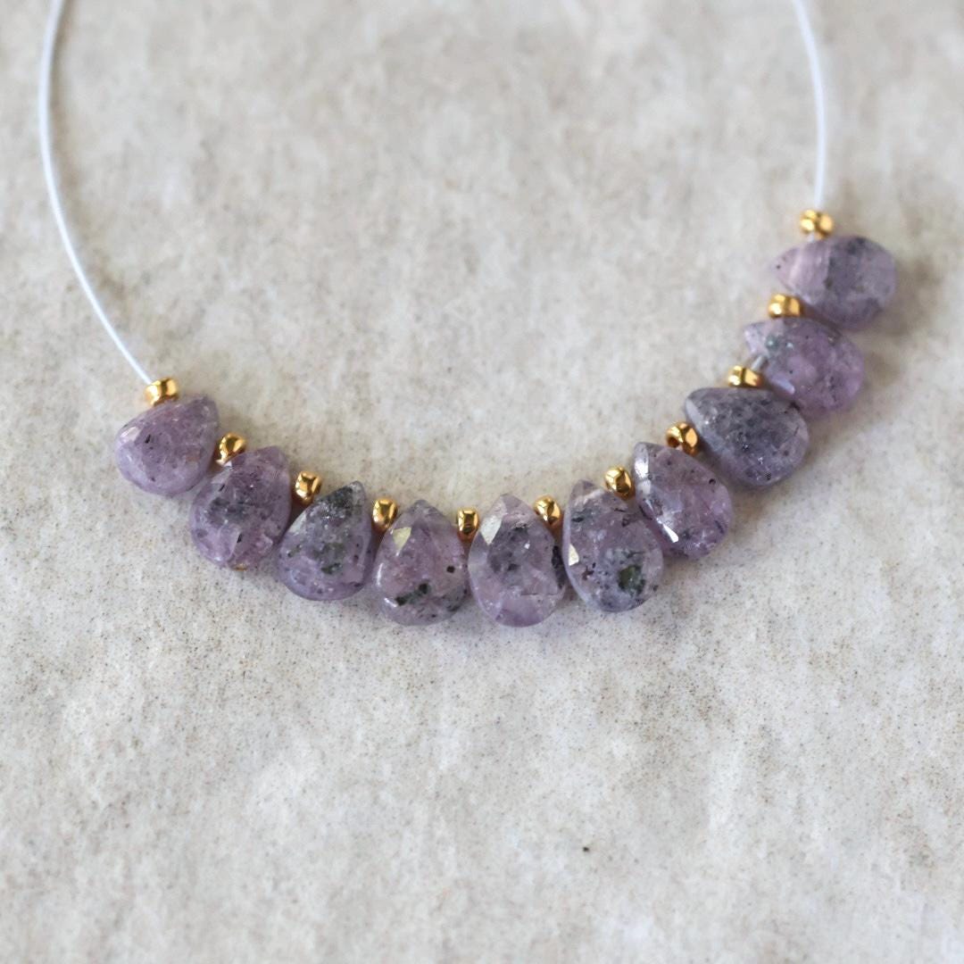 Tiny Natural Purple Sapphire Beads Faceted Briolettes Teardrops Drops 10 Pcs 5-6mm Gemstone for DIY Jewelry Making