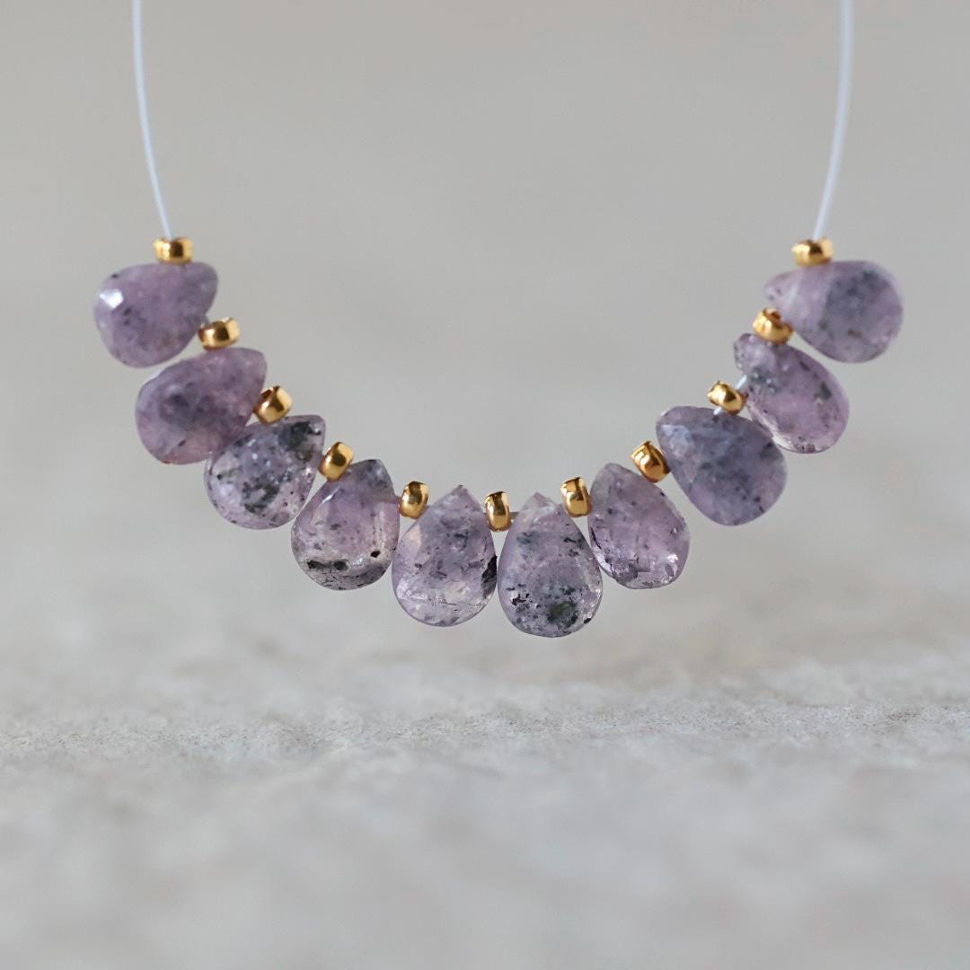 Tiny Natural Purple Sapphire Beads Faceted Briolettes Teardrops Drops 10 Pcs 5-6mm Gemstone for DIY Jewelry Making