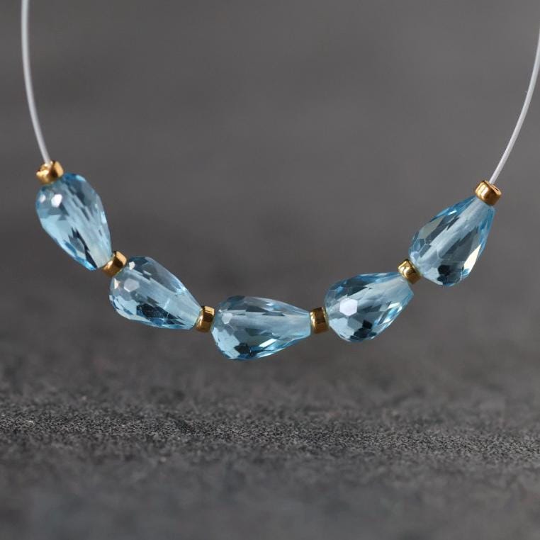 Tiny Natural Swiss Blue Topaz Faceted Teardrop Beads Oval 5 Pcs Gemstone for DIY Jewelry Making