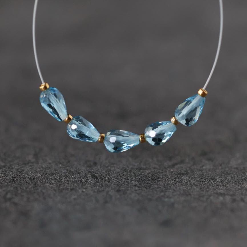 Tiny Natural Swiss Blue Topaz Faceted Teardrop Beads Oval 5 Pcs Gemstone for DIY Jewelry Making