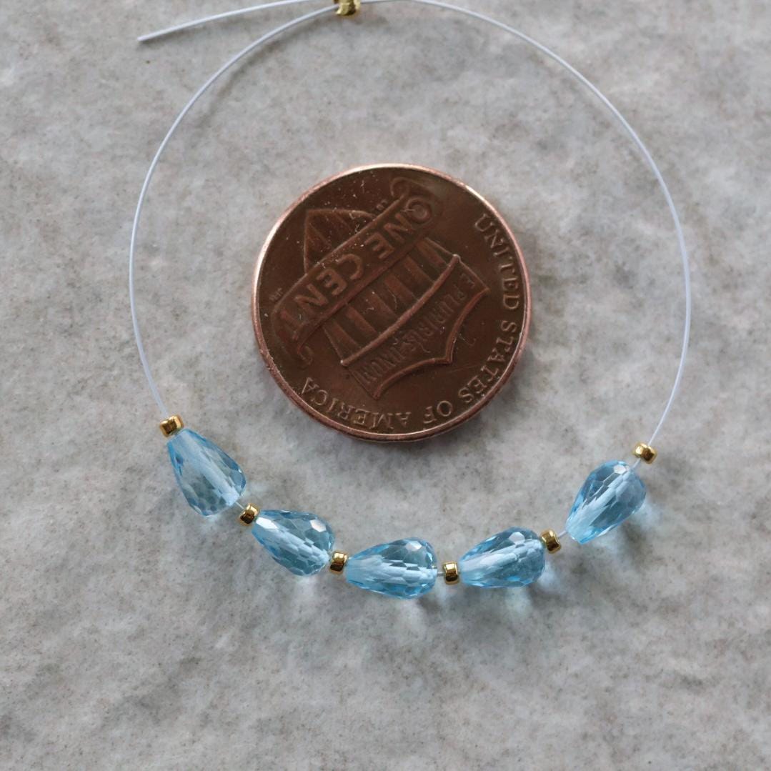 Tiny Natural Swiss Blue Topaz Faceted Teardrop Beads Oval 5 Pcs Gemstone for DIY Jewelry Making