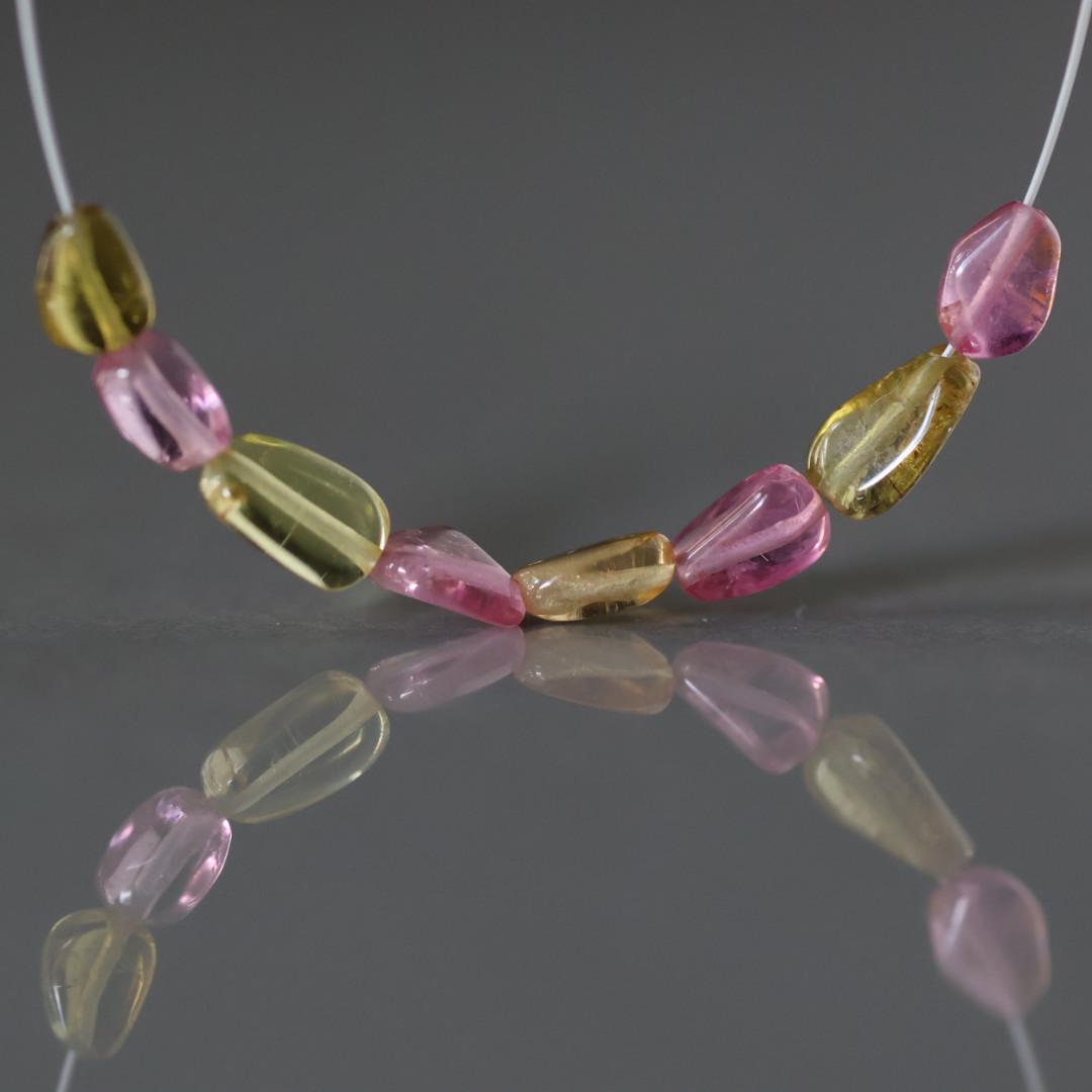 Tiny Rare Congo Pink Yellow Tourmaline Beads Smooth Nuggets Oval 8 Pcs Genuine Gemstone DIY Jewelry Making Gift October Birthstone