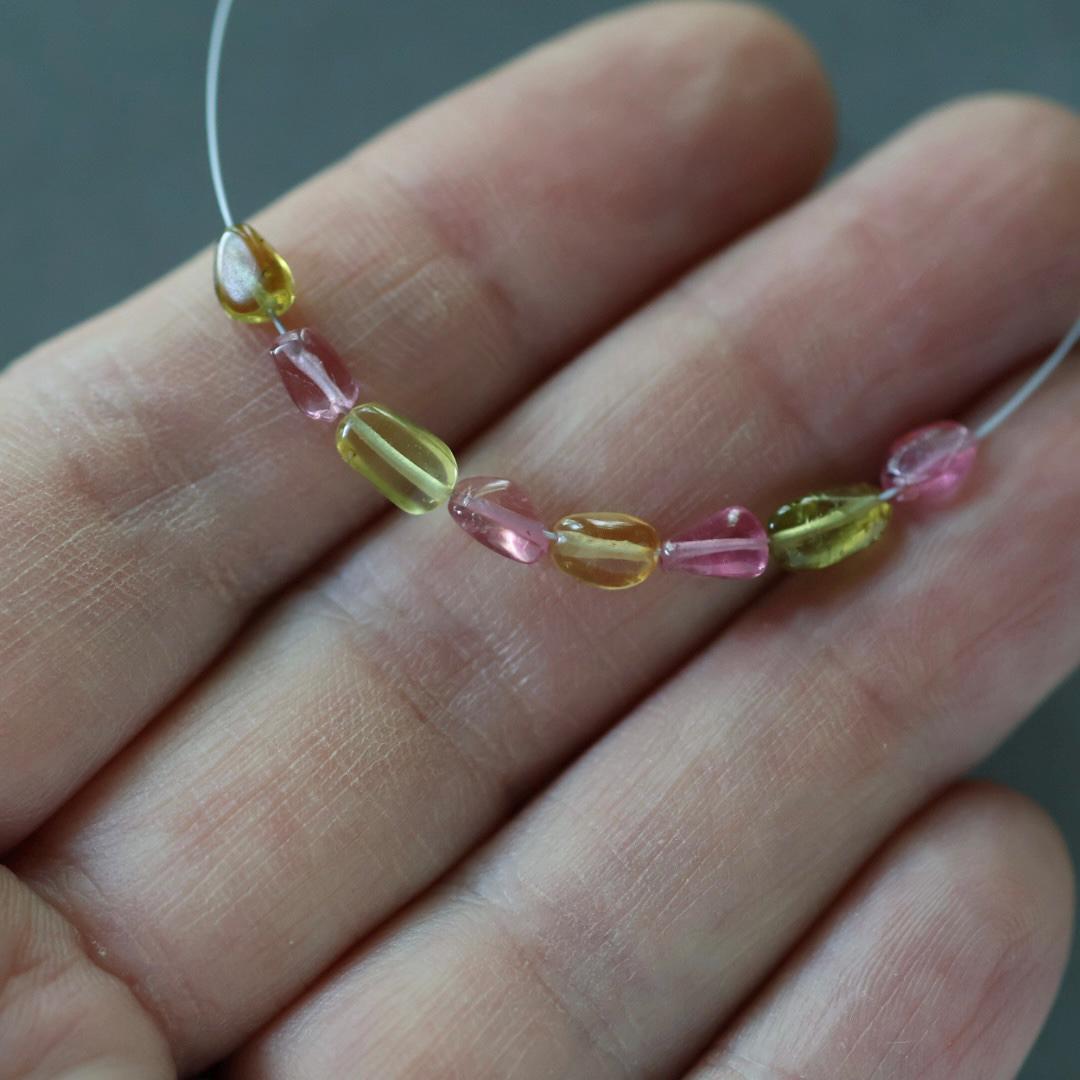 Tiny Rare Congo Pink Yellow Tourmaline Beads Smooth Nuggets Oval 8 Pcs Genuine Gemstone DIY Jewelry Making Gift October Birthstone