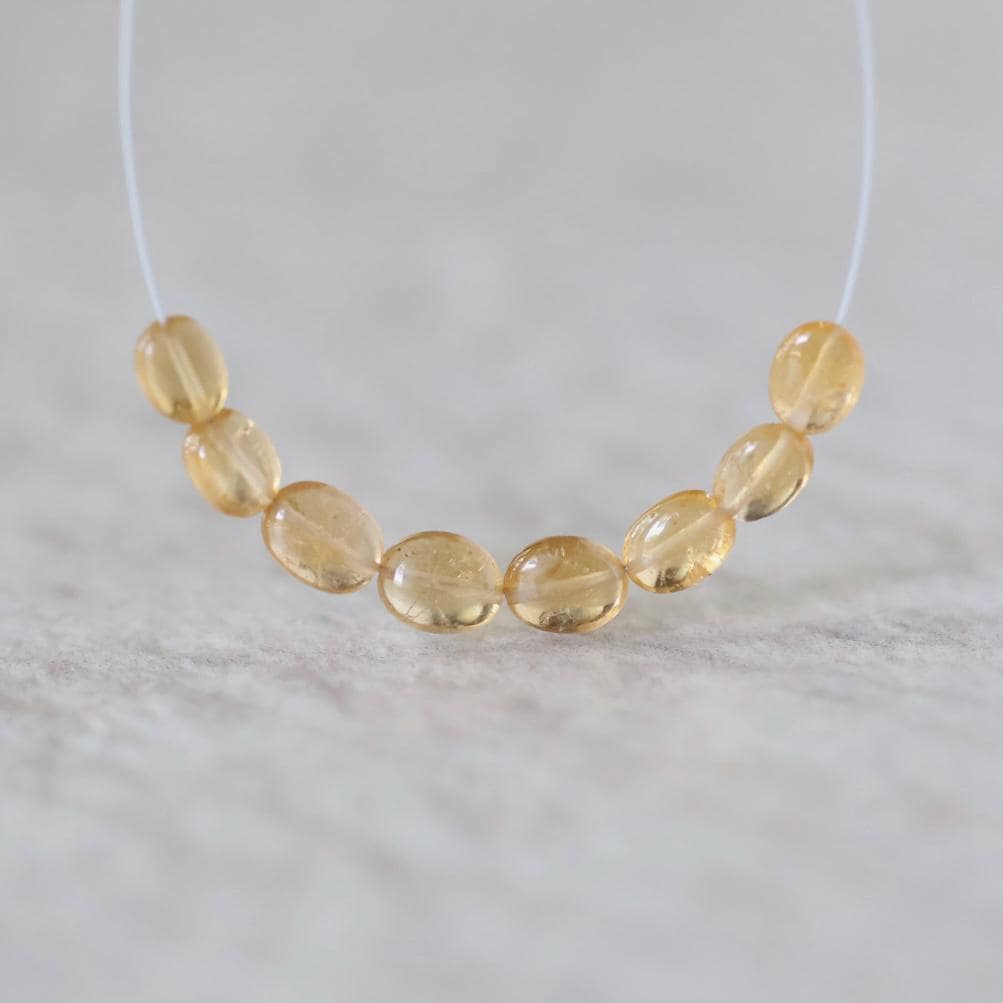 Yellow Tourmaline Beads - Smooth Oval Natural Gemstone 4 Pcs