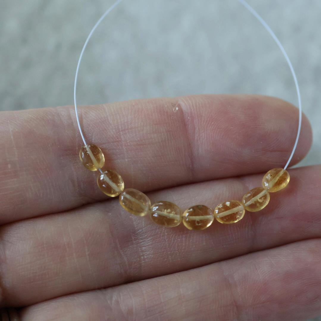Yellow Tourmaline Beads - Smooth Oval Natural Gemstone 4 Pcs