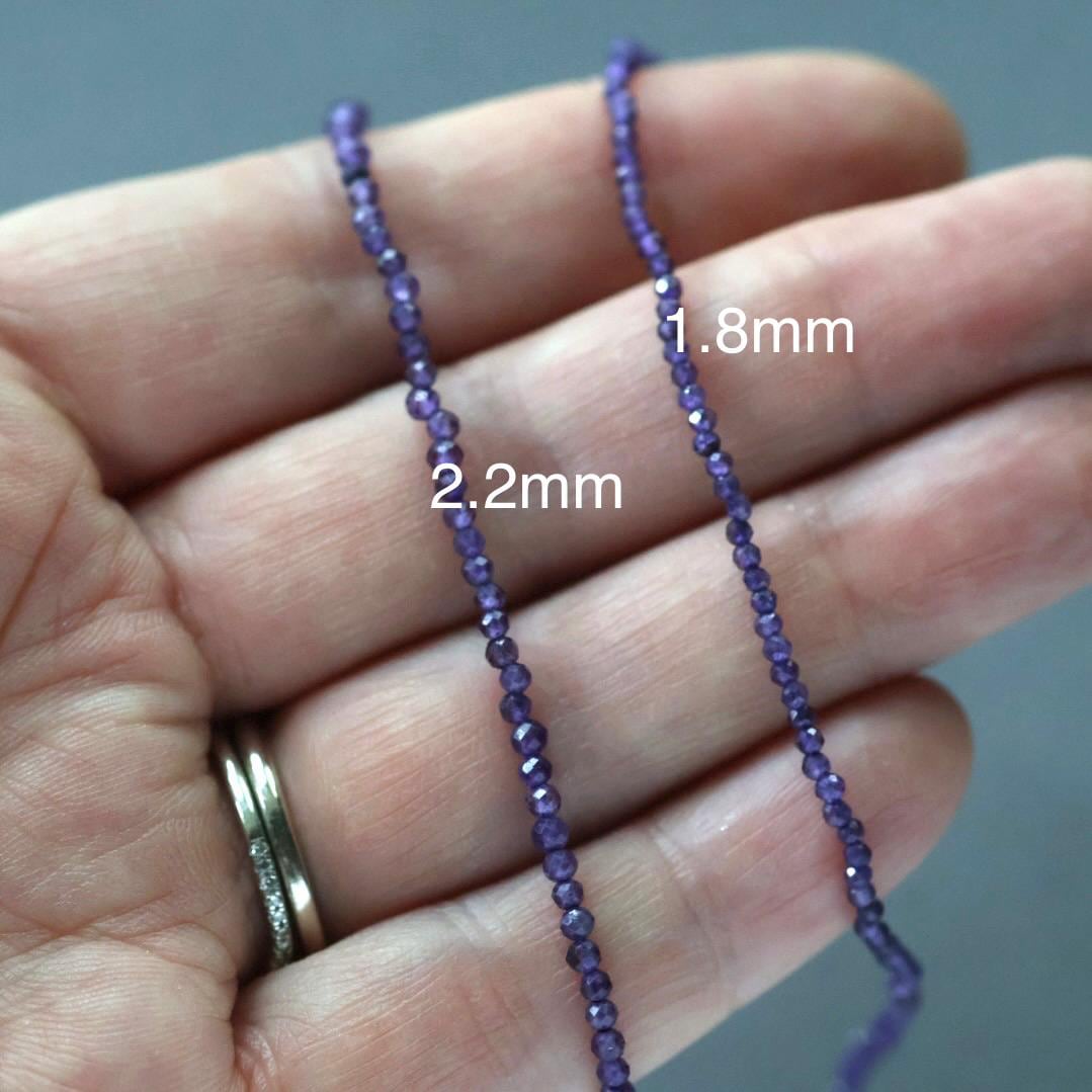 1.8mm 2mm Amethyst Beads - Faceted Round Gemstone 12.5"