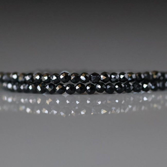 1.8mm Black Tourmaline Beads ‚Äì Tiny Faceted Round Natural Gemstone 15" Strand