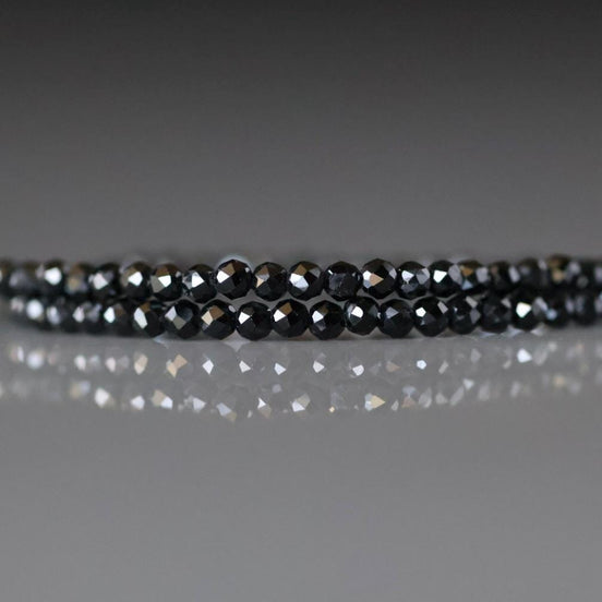 1.8mm Black Tourmaline Beads ‚Äì Tiny Faceted Round Natural Gemstone 15" Strand