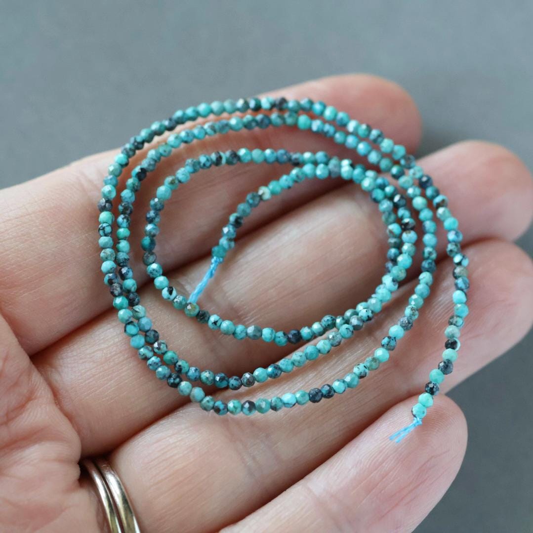 1.8mm Rare Blue Turquoise Beads - Tiny Faceted Round Natural Gemstone 15" Strand