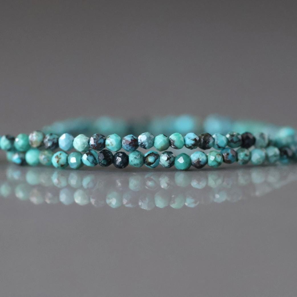 1.8mm Rare Blue Turquoise Beads - Tiny Faceted Round Natural Gemstone 15" Strand