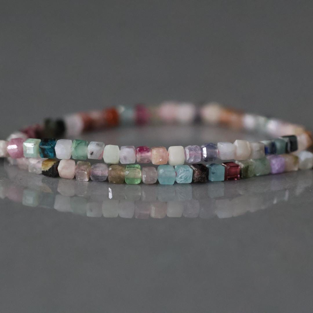 1.8mm Colorful Multi Gemstone Cube Beads 15" - Tiny Natural Gemstone