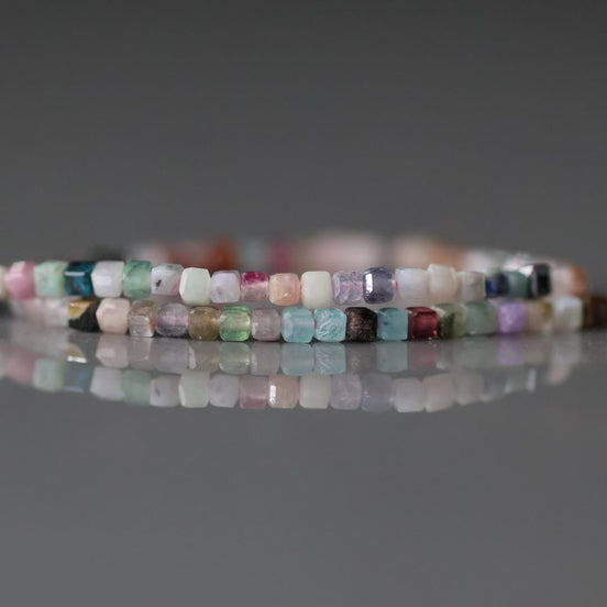 1.8mm Colorful Multi Gemstone Cube Beads 15" - Tiny Natural Gemstone