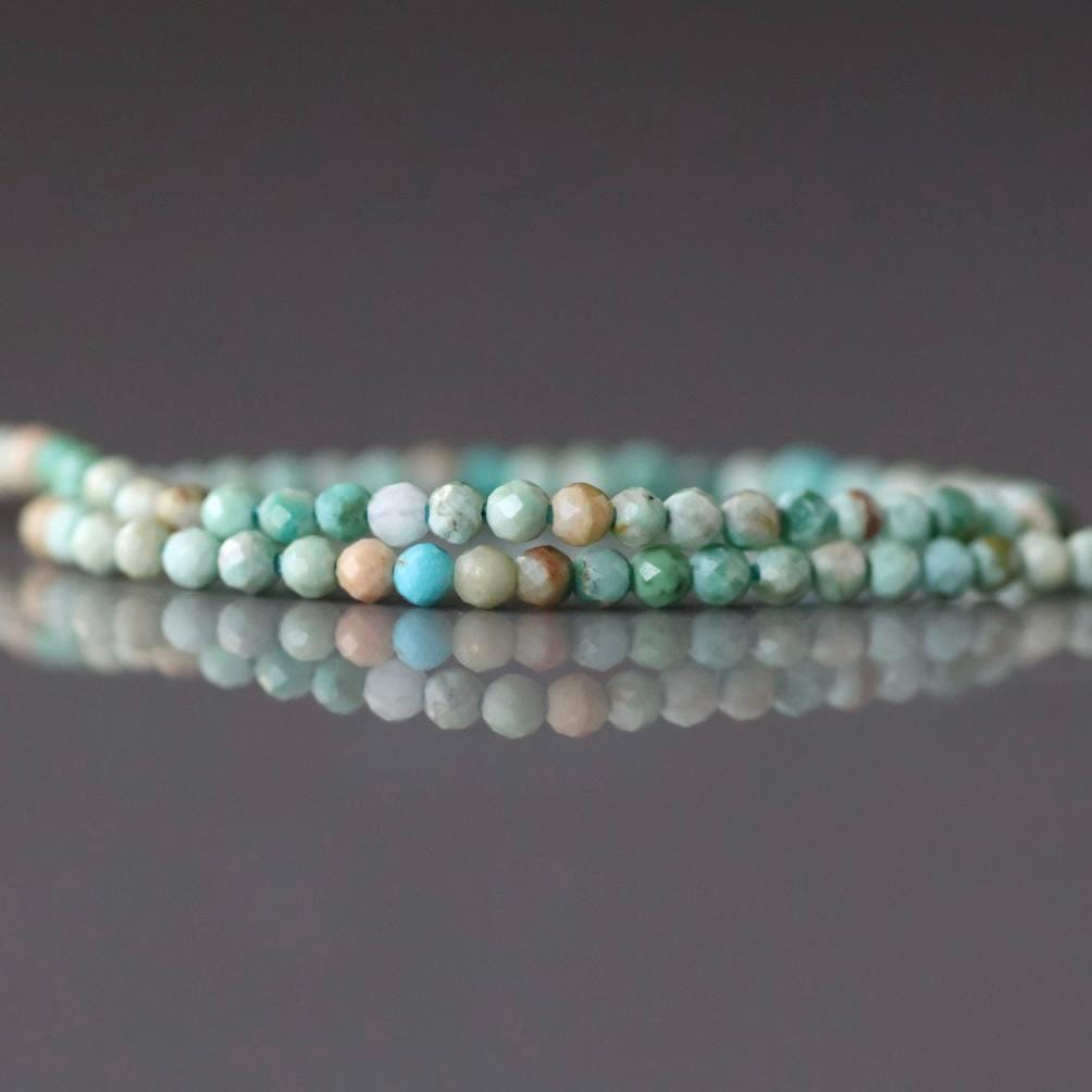 1.8mm AAA Peruvian Turquoise Faceted Beads 15" Peru Turquoise Genuine Gemstone Beads Jewelry Making Beading Craft Gift December Birthstone