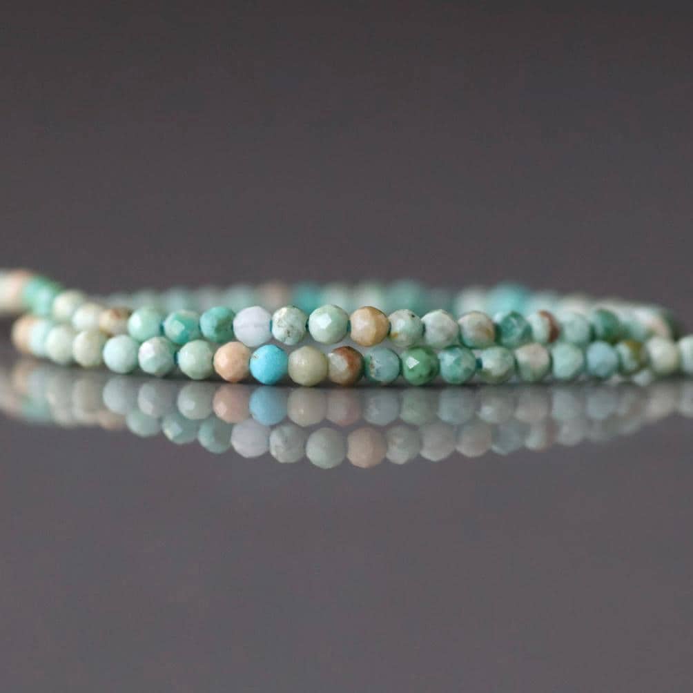 1.8mm Peruvian Turquoise Beads - Tiny Faceted Round Natural Gemstone 15" Strand