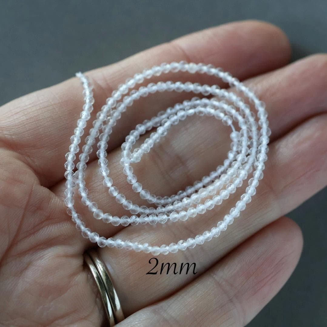 1.9‚Äì2mm Rock Quartz Beads ‚Äì Tiny Faceted Round Natural Gemstone 15" Strand
