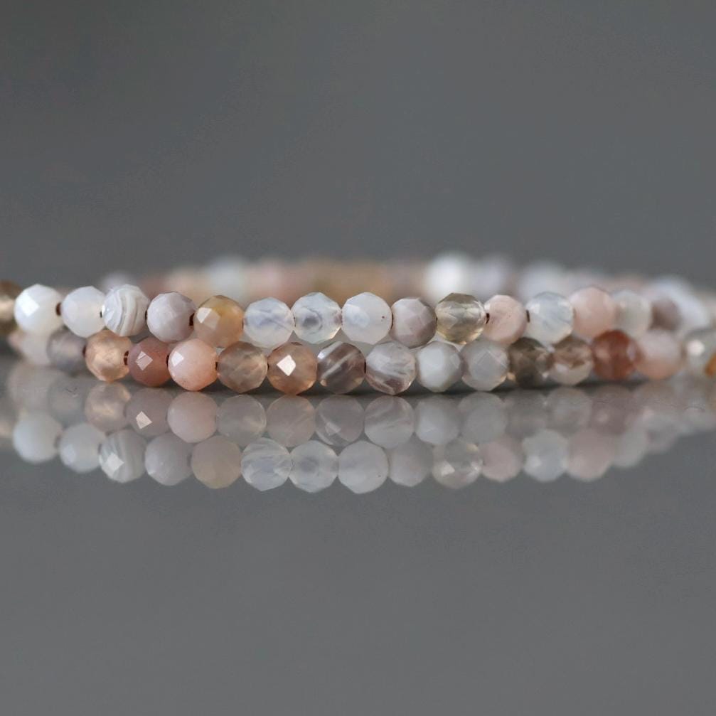 2mm Botswana Agate Beads – Tiny Faceted Round Natural Gemstone 15" Strand