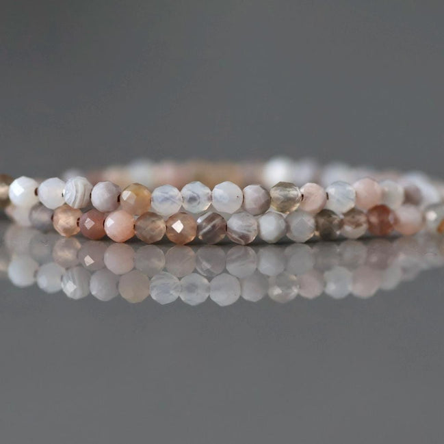 2mm Botswana Agate Beads – Tiny Faceted Round Natural Gemstone 15" Strand