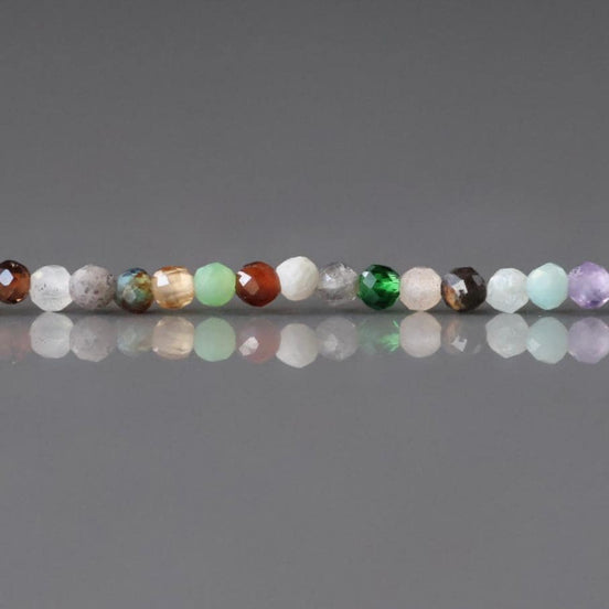 2mm Multi Gemstone Micro Faceted Beads 15" Colorful Rainbow Tiny Gemstone Beads for Jewelry Making Beading Gift for Crafter