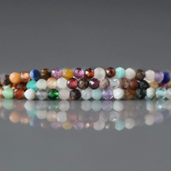 2mm Multi Gemstone Micro Faceted Beads 15" Colorful Rainbow Tiny Gemstone Beads for Jewelry Making Beading Gift for Crafter