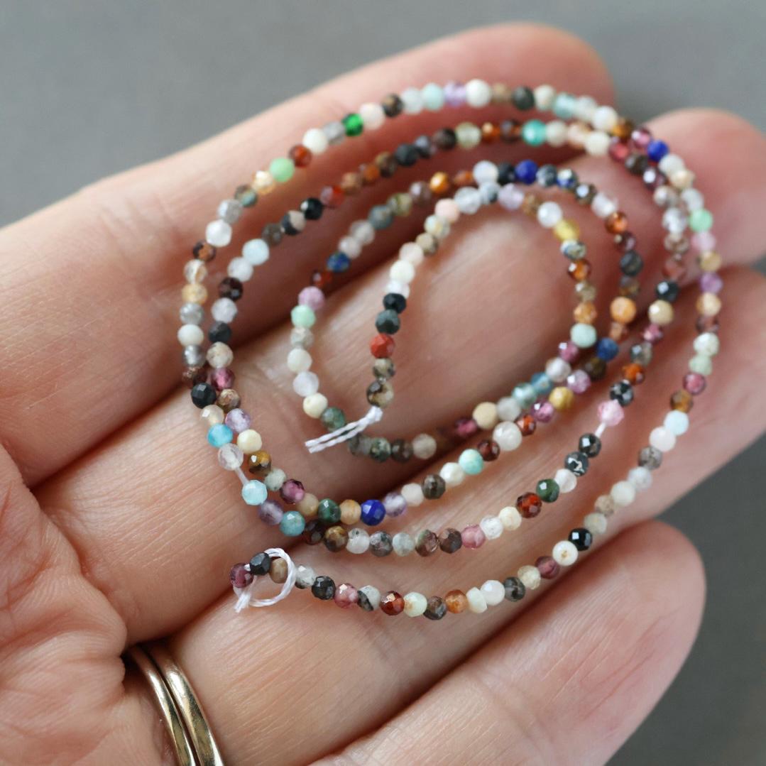 1.9mm 2mm Multi Gemstone Micro Beads - Tiny Faceted Round Natural Gemstone 15" Strand
