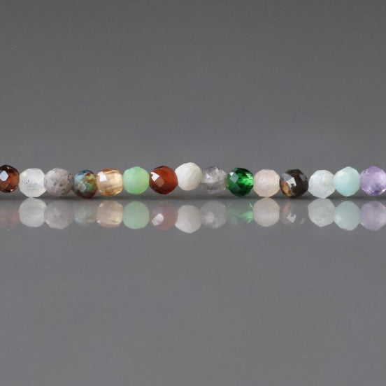 1.9mm 2mm Multi Gemstone Micro Beads - Tiny Faceted Round Natural Gemstone 15" Strand