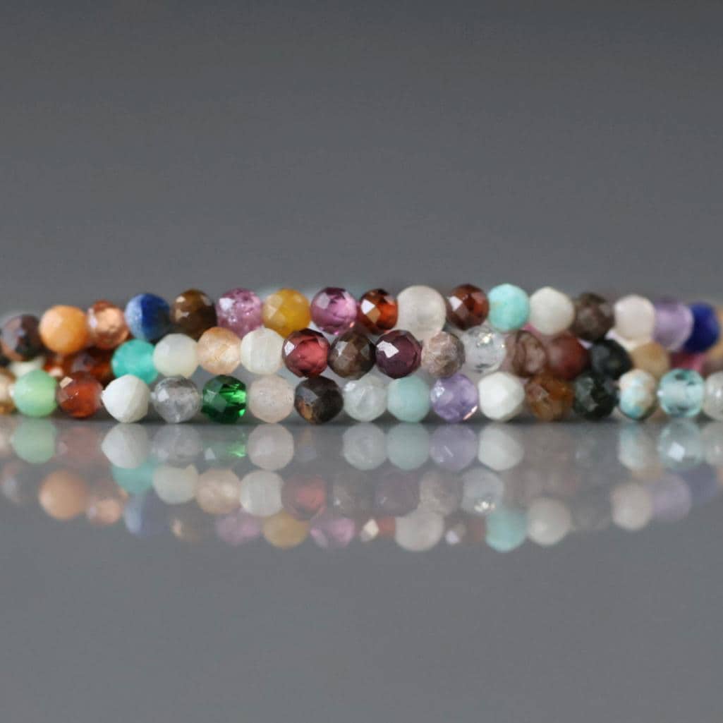 1.9mm 2mm Multi Gemstone Micro Beads - Tiny Faceted Round Natural Gemstone 15" Strand