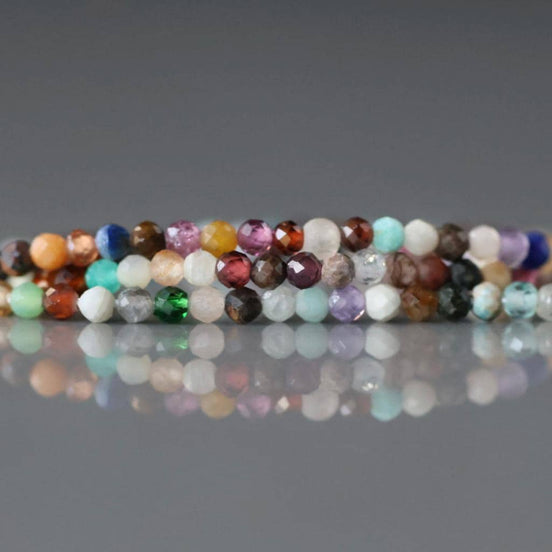 1.9mm 2mm Multi Gemstone Micro Beads - Tiny Faceted Round Natural Gemstone 15" Strand