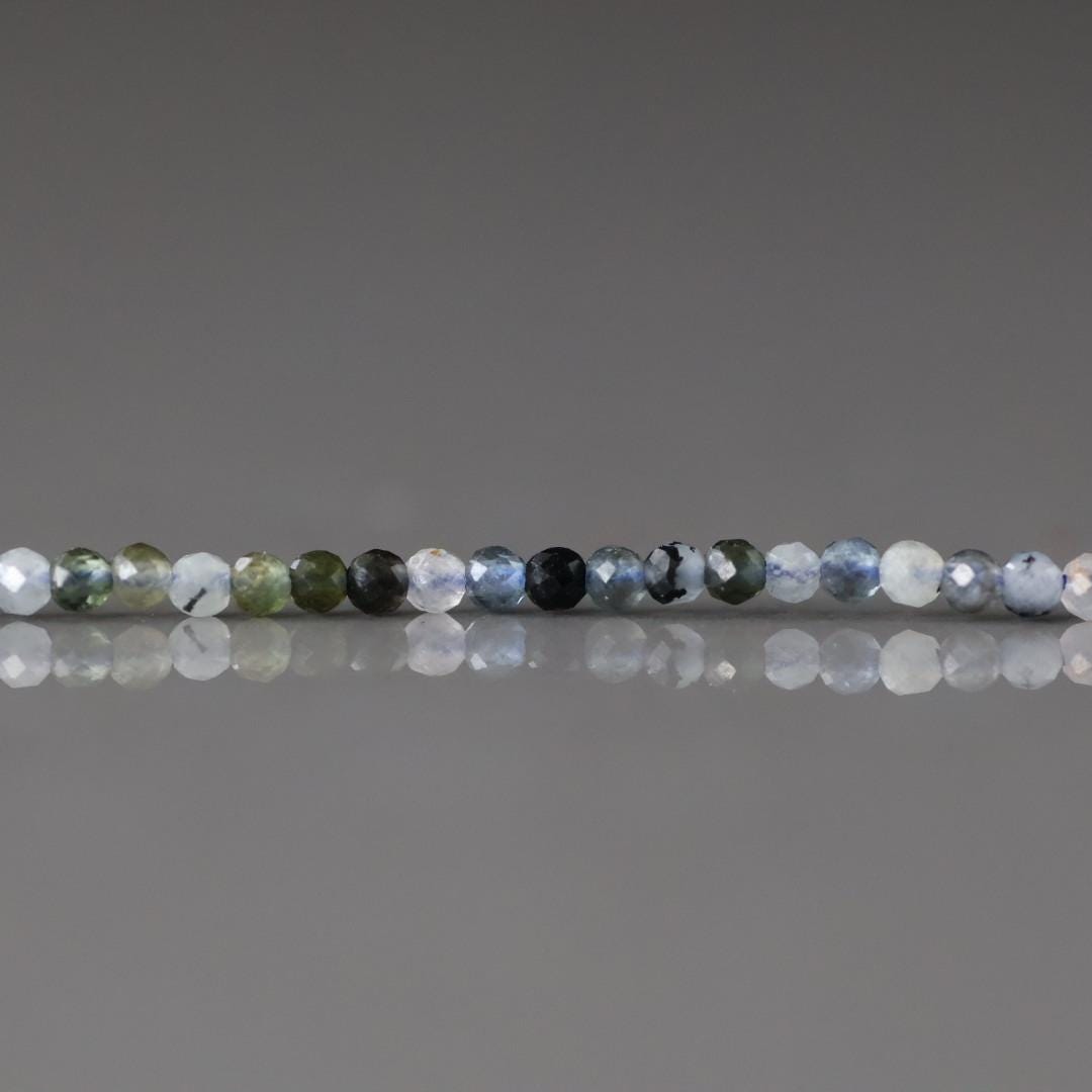 1.9mm Aquamarine with Tourmaline Inclusion Beads – Tiny Faceted Round Natural Gemstone 15" Strand