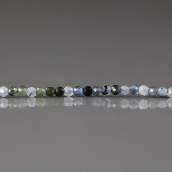 1.9mm Aquamarine with Tourmaline Inclusion Beads – Tiny Faceted Round Natural Gemstone 15" Strand