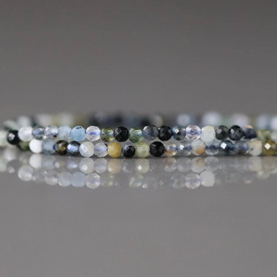 1.9mm Aquamarine with Tourmaline Inclusion Beads – Tiny Faceted Round Natural Gemstone 15" Strand