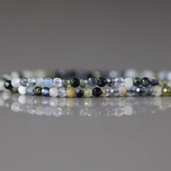 1.9mm Aquamarine with Tourmaline Inclusion Beads ‚Äì Tiny Faceted Round Natural Gemstone 15" Strand