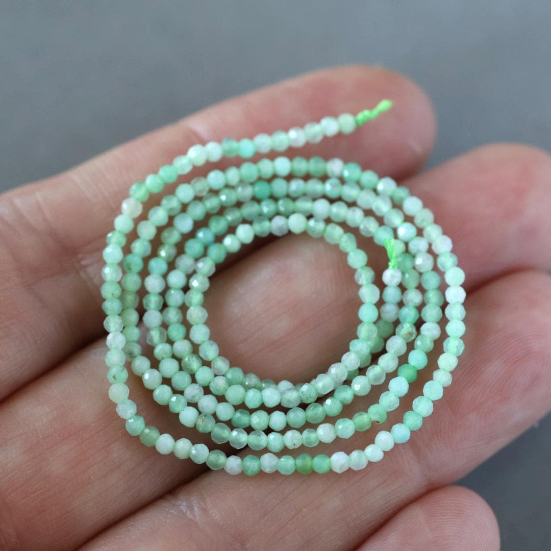 1.9mm Chrysoprase Beads ‚Äì Tiny Faceted Round Natural Gemstone 15" Strand