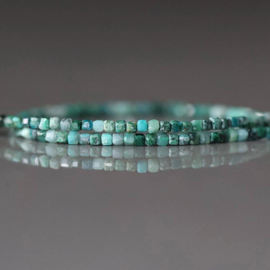 1.9mm 2mm Rare Malacholla Cube Beads 15”Tiny Malachite Bead Chrysocolla Gemstone Beads for Jewelry Making Beading Gift Crafter