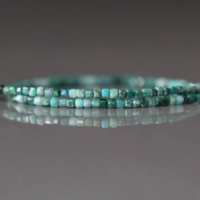 1.9mm 2mm Rare Malacholla Cube Beads 15”Tiny Malachite Bead Chrysocolla Gemstone Beads for Jewelry Making Beading Gift Crafter