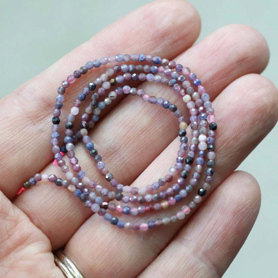 1.9mm Ruby Sapphire Faceted Beads Tiny Genuine Gemstone Small Beads 15” Strand for DIY Jewelry Making Beading