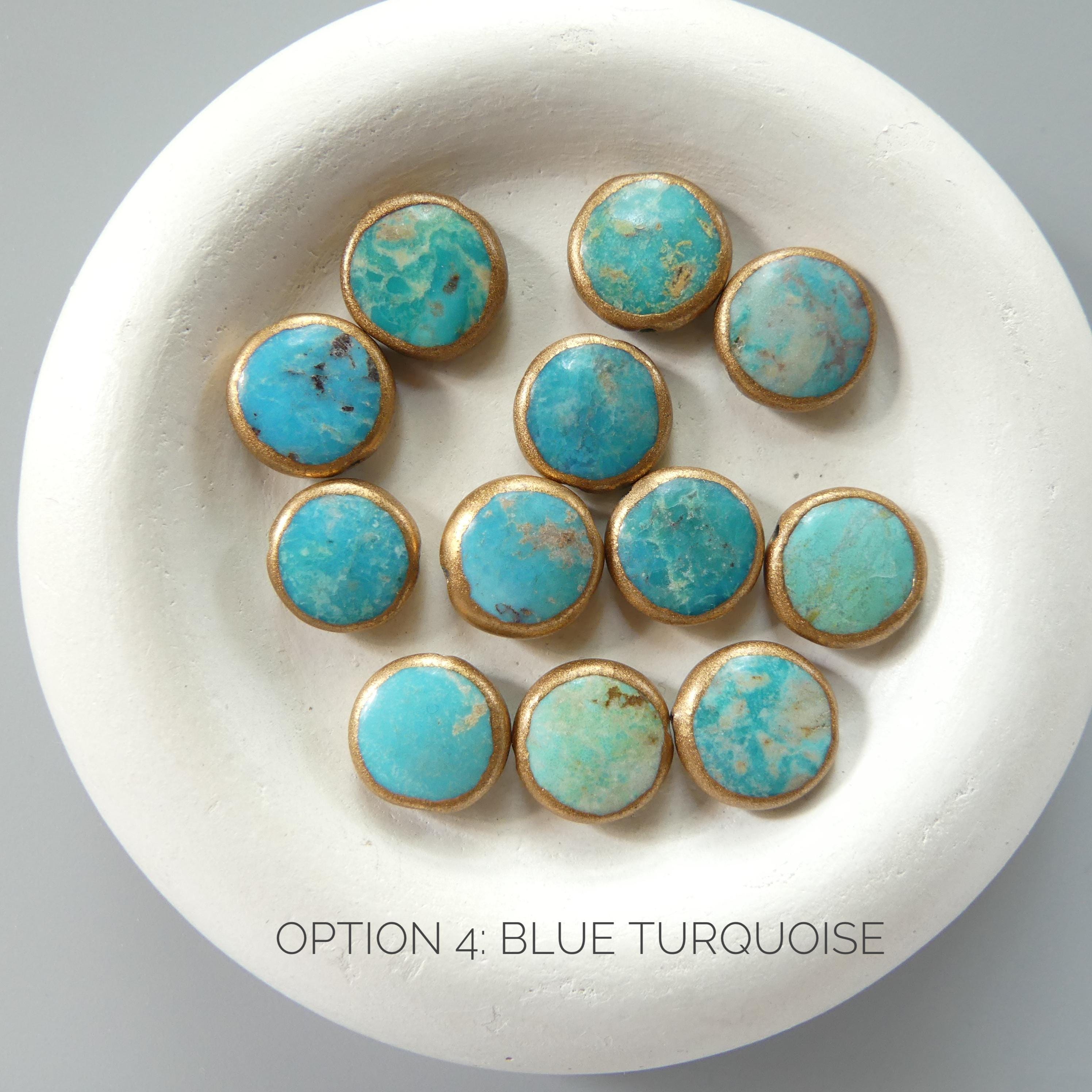 1 Piece Copper Wrapped Turquoise Coin Beads Green Blue Gemstone Beads Copper Wrapped Pearl Coin Beads Jewelry Making DIY Earrings Pendant