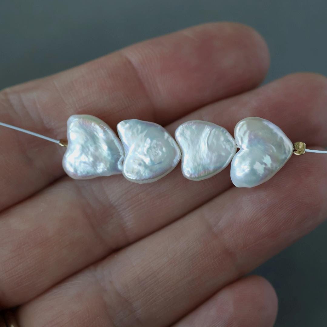 10-11mm Baroque Freshwater Pearl Heart Beads - 4 Pcs