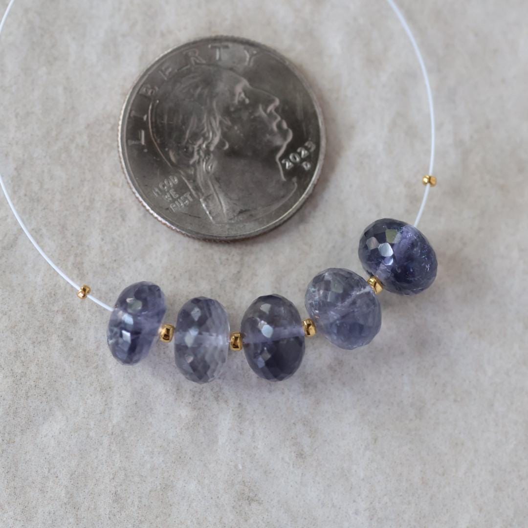 10mm AAA Iolite Beads Faceted Rondelles 5 Pcs Natural Blue Gemstone for DIY Jewelry Making