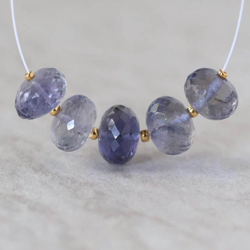 10mm AAA Iolite Beads Faceted Rondelles 5 Pcs Natural Blue Gemstone for DIY Jewelry Making