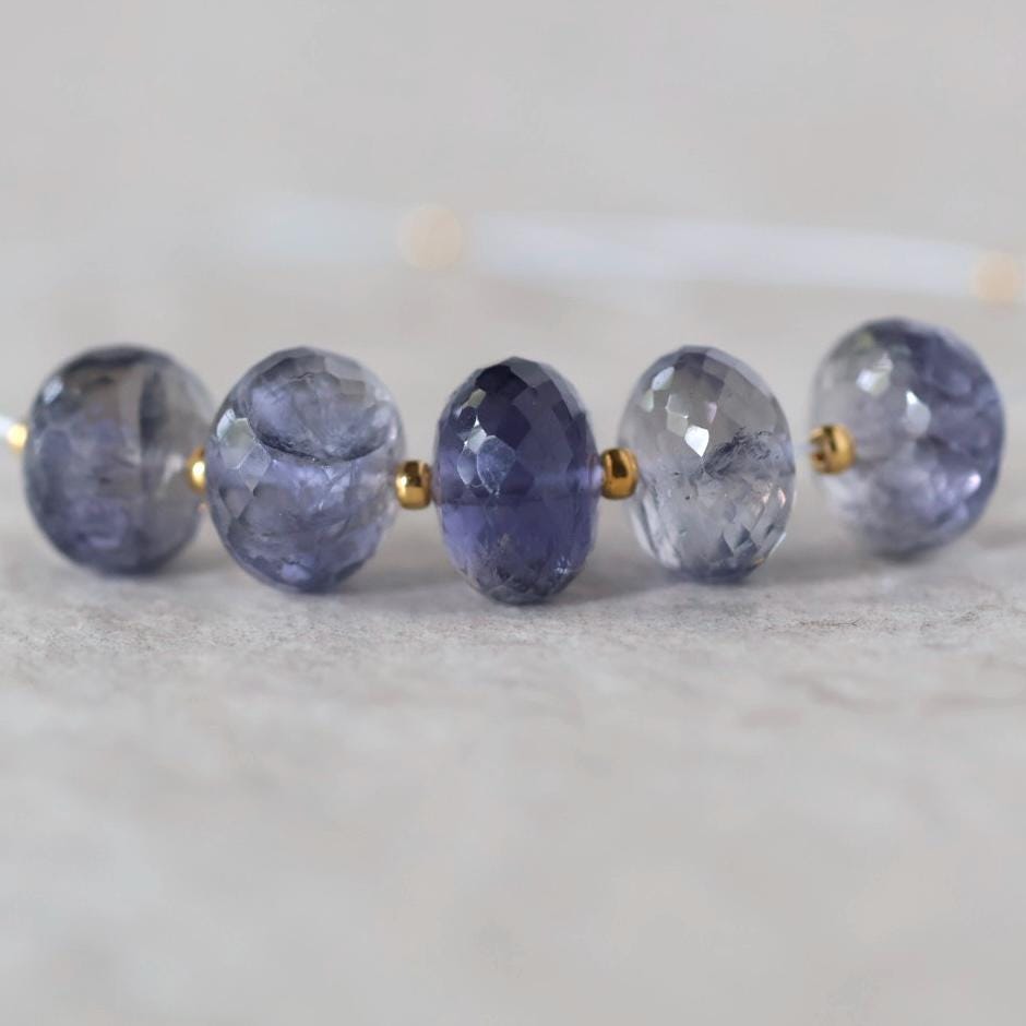 10mm AAA Iolite Beads Faceted Rondelles 5 Pcs Natural Blue Gemstone for DIY Jewelry Making